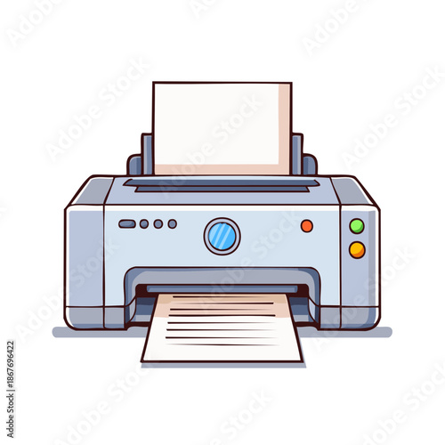 Printer with Paper Ready to Print Illustration in Cartoon Style