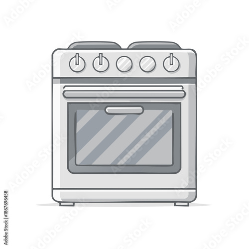 Modern kitchen range with oven, stove, and control knobs in a minimalist illustration style