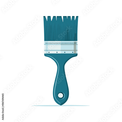 Painting brush with blue color. Interior decoration tool, equipment for artistic creation and home renovation. Painter's tool for painting.