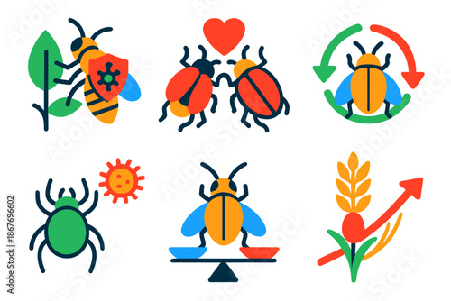 Ecological Immunity Icons. Isometric vector illustration set Ecological immunology: insect immune response, mating behavior,