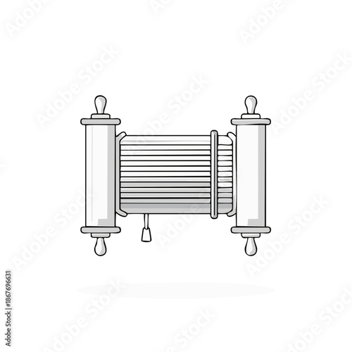Illustration of a decorative vintage window shade roll for sun protection and room interior design