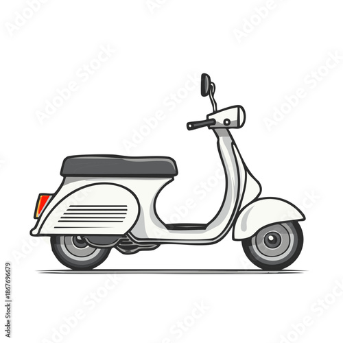 Vintage White Motor Scooter Vector Illustration Transportation Icon