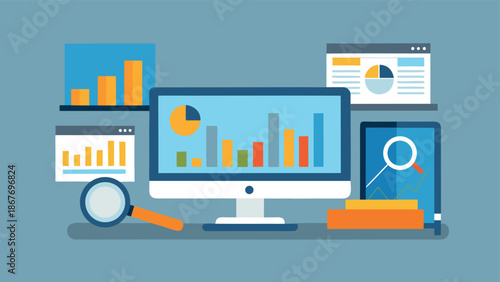 Data analytics dashboard flat vector illustration for business analysis