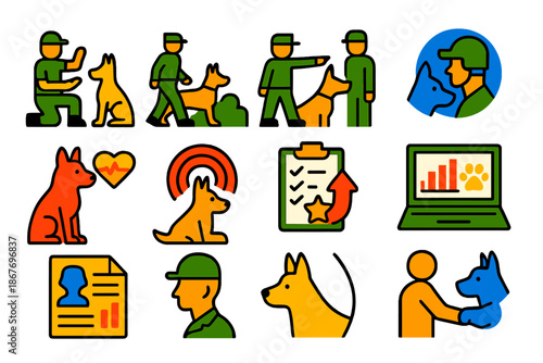 Military Canine Workflow Icons. Isometric vector illustration set Geomicrobiology: bacteria-induced mineral deposits, rock