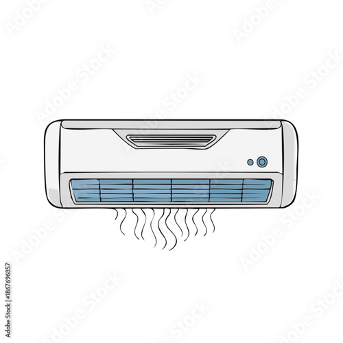 Air Conditioning Unit with Cold Air Flowing on Isolated Background