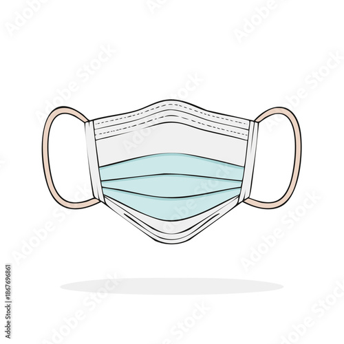Medical protective face mask against virus, bacteria and air pollution with ear loops hand drawn illustration