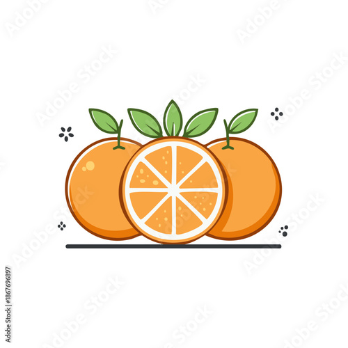 Fresh orange fruit assortment with slice vector illustration on white background