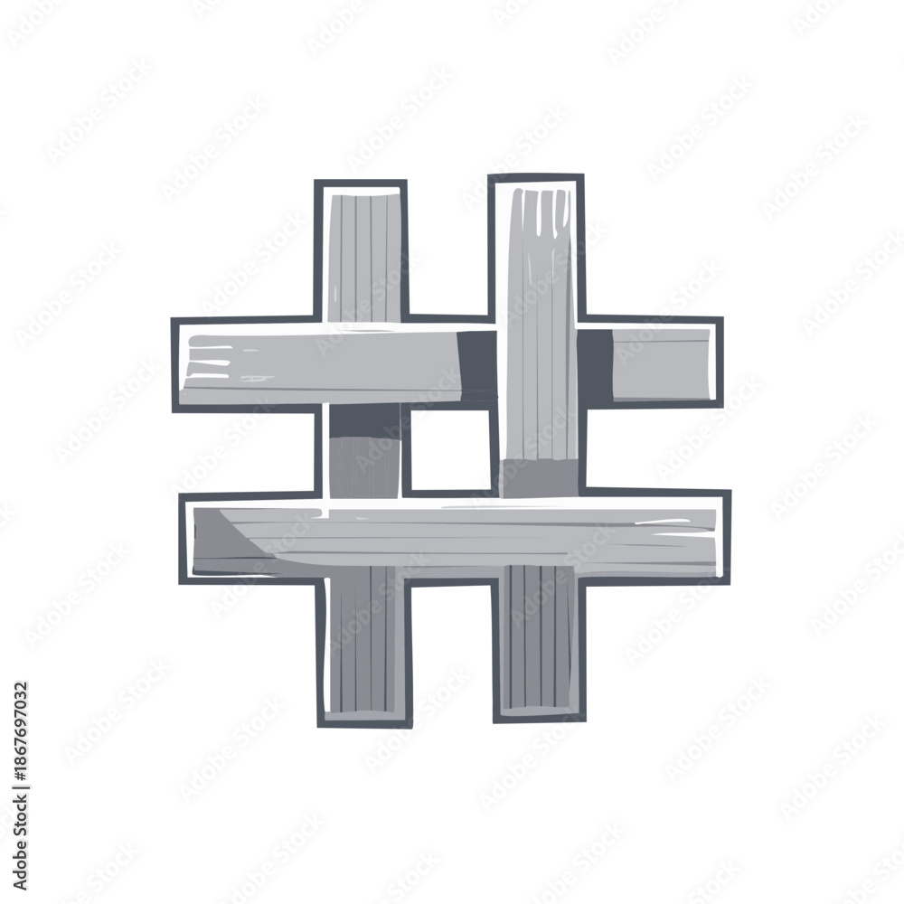 Obraz premium Hashtag Symbol Drawn with Simple Lines and Gray Fill, Social Media Communication Icon Concept