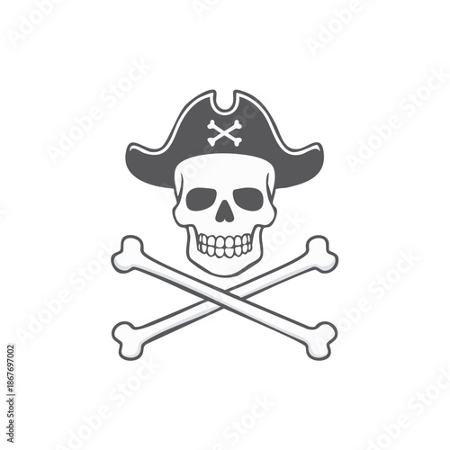 Pirate Skull and Crossbones Icon Isolated for Halloween Theme and Nautical Concepts on Neutral Background
