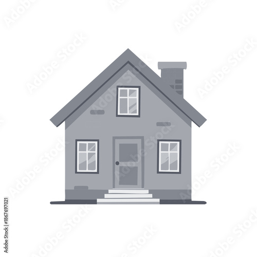 Small grey house with chimney and stairway illustration for real estate residential concept