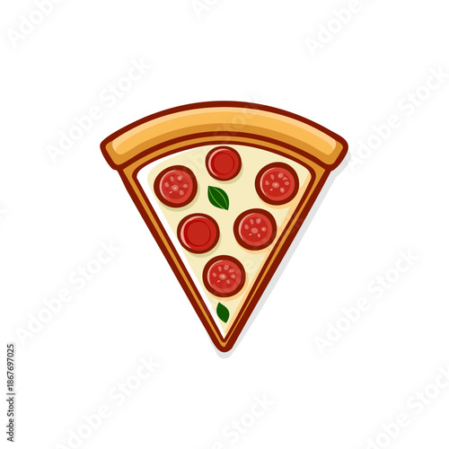 Single slice of pepperoni pizza food illustration showing melted cheese and basil garnish for fast food ads and menu designs