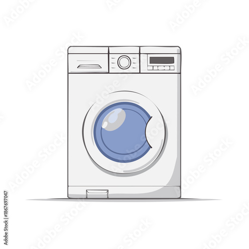 Washing Machine Illustration with Blue Door for Laundry Room Icon in Domestic Setting