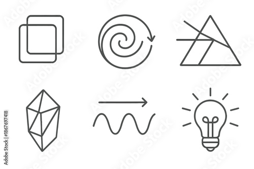 Luminous Line Icons. Line style icons of light-structured understanding: layered transparency levels, coherent energy flow,