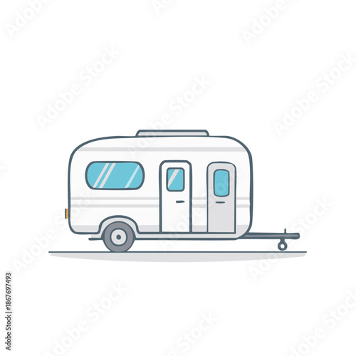 Simple White Travel Trailer Illustration Perfect for Road Trip Theme or Camping Adventure Graphics
