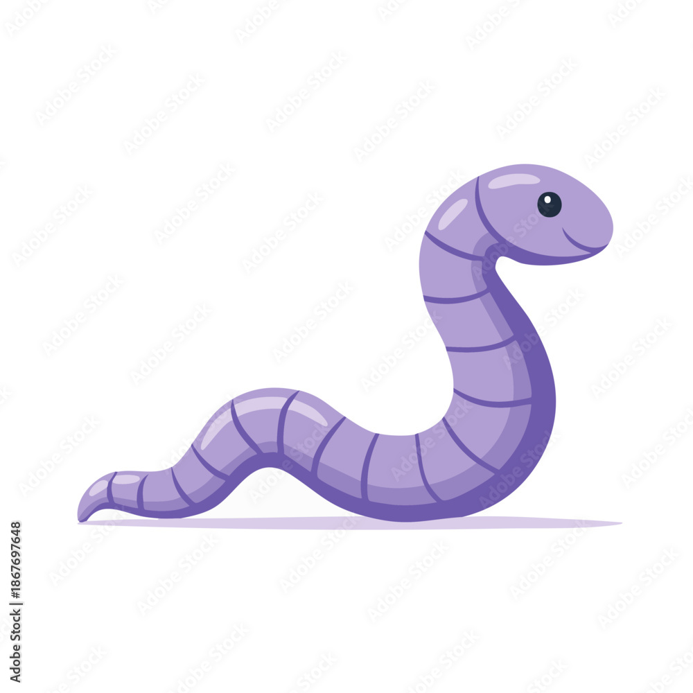 Fototapeta premium Lilac worm cartoon illustration cute animal vector for kids, invertebrate character isolated on a plain background with smooth shading