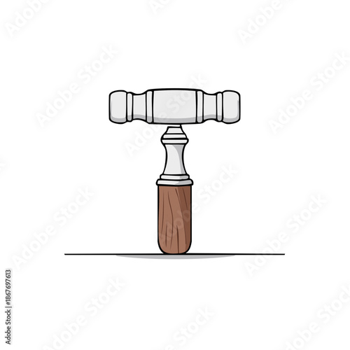 Wine Opener Illustration: A stylized cartoon drawing of a classic corkscrew with a wooden handle stands on a surface.