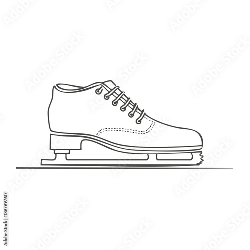 Ice skating boot sketch outline, single skate for winter sport activity, linear illustration