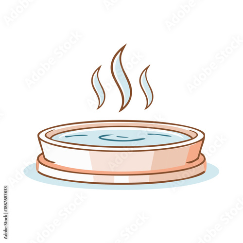 Hot Tub Illustration: Steaming Water in Circular Tub for Relaxation and Wellness