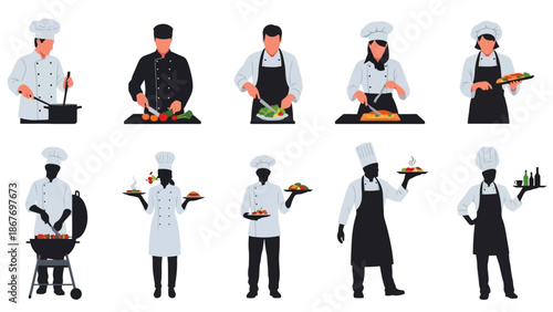 Diverse group of chefs preparing and serving food in a culinary setting