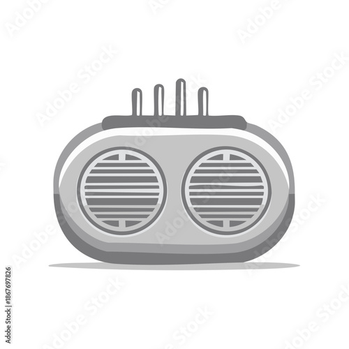 Retro Style Radio Broadcast Device with Antenna for Audio Entertainment and News Consumption Icon Illustration, Portable Speaker Vector, Music Player