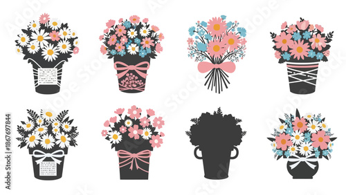 Colorful daisy bouquets in decorative pots a charming floral arrangement collection