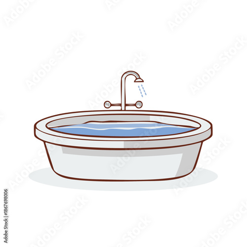 Oval Bathtub Filled with Water and Faucet Dripping Water for Relaxing Bath Time