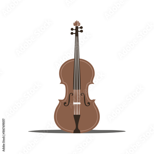 Isolated String Instrument Cello on White Background Featuring Musical Strings and Detailed Scroll Head