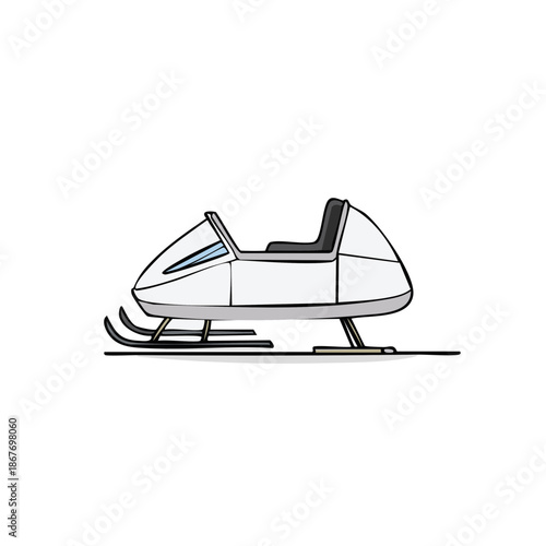 Drawn Cartoon of a White Snowmobile on a Winter Day Ready for Riding Through the Snow and Drifting on a Cold Winter Adventure