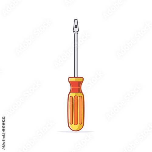 Flathead screwdriver illustration with yellow and orange handle for maintenance and repair projects