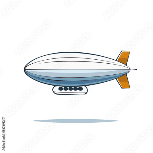 Vintage Dirigible Isolated in Light Sky Blue Tones Detailed Vector Illustration