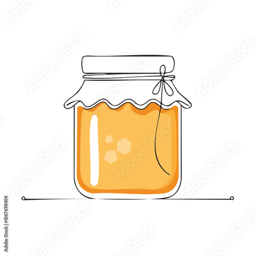 Honey jar in outline style on white, preserved sweetness, golden honey jar simple illustration