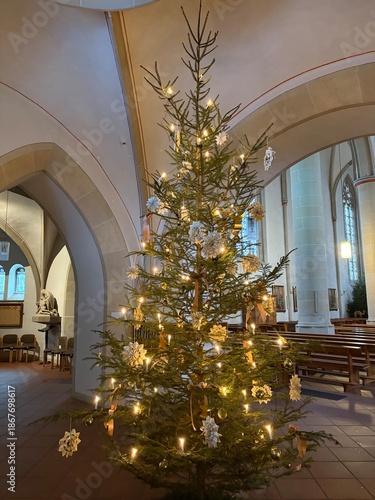 Weihnachtsbäume in der Katholischen Kirchen St. Lambertus im Zentrum der Gemeinde Aschebrg im Münsterland