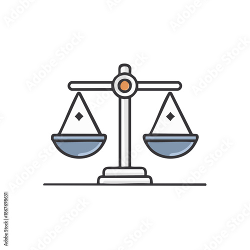 Balance scale icon symbolizing justice, law, equilibrium, and fairness. Legal or judicial graphic element.