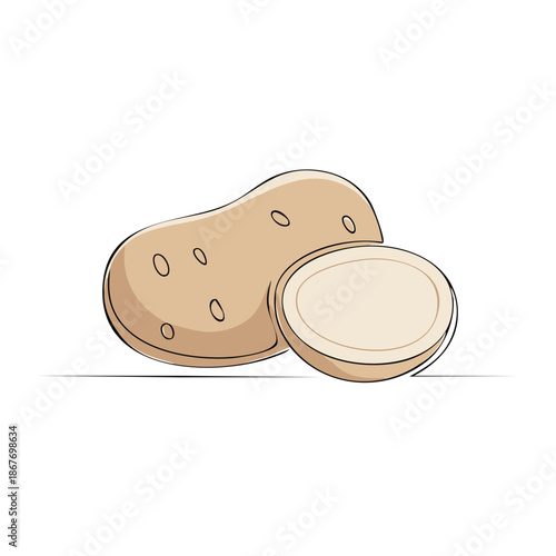 Potato Vector Illustration Wholesome and Sliced Brown Colored Ingredient Staple Food Crop Vegetable Art Isolated