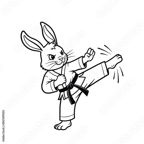 illustration art cute karate rabbit character design, Karate bunny rabbit arts pose ready for combat
