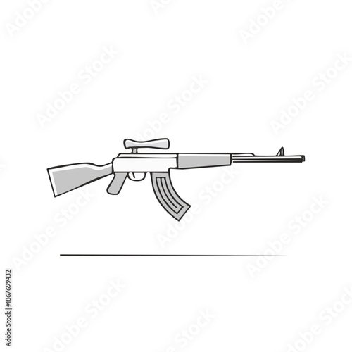 Stylized Rifle Illustration: Precision Weapon, Modern Firearm, Army Sniper, Military Guns