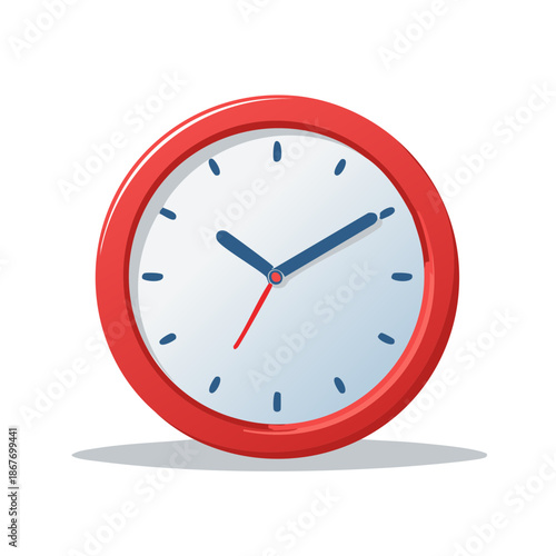 Red Rounded Wall Clock Cartoon Illustration Showing the Time with Hour Minute and Second Hands