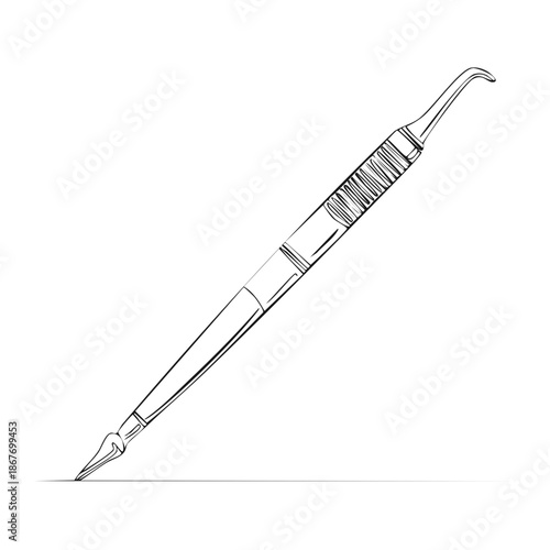 Sketch of Dental Tool with Two Ends for Cleaning Teeth or Dentistry Work Illustration