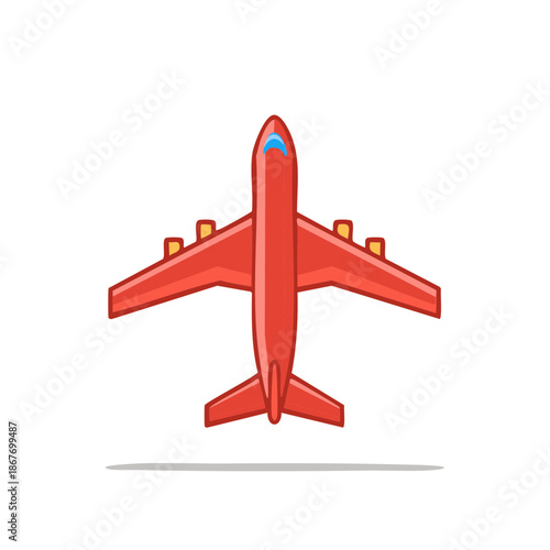 Top View of a Red Passenger Airplane Ready for Flight Illustration Graphic Icon