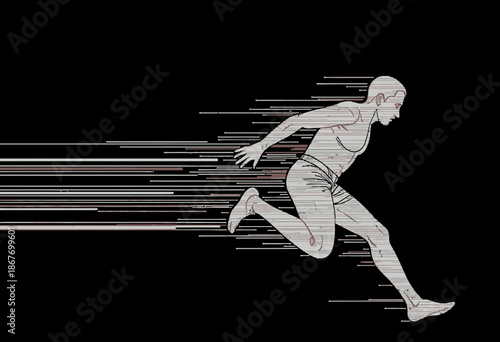 Dynamic Illustration of a Runner in Motion with Speed Lines on a Dark Background Showcasing Agility and Athleticism