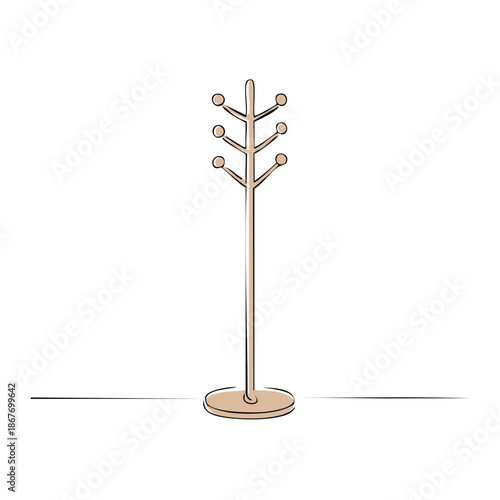 Minimalist coat rack drawing isolated, interior design element for hanging clothes