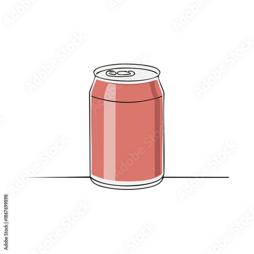 Illustration of a Pink Soda Can with Outline Isolated on a White Background Beverage Container Object