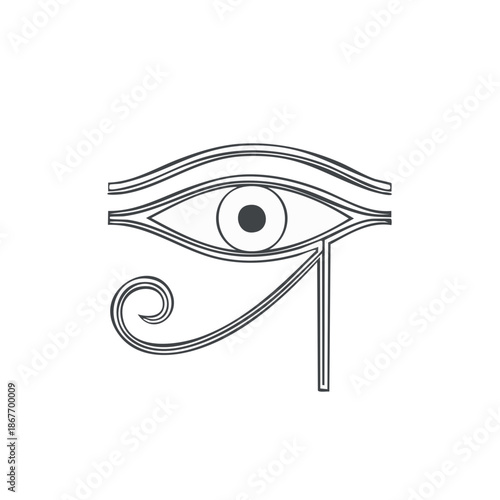 Line art depicting the Eye of Horus from ancient Egyptian mythology, traditional symbol of protection and power