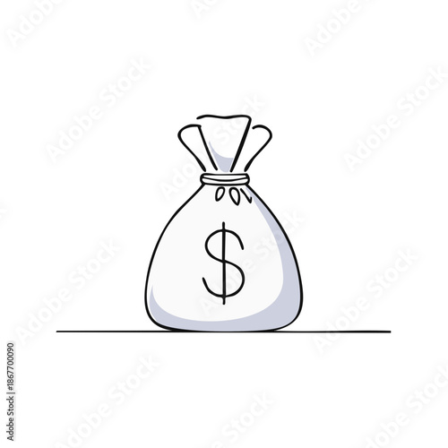 Hand Drawn Money Bag with Dollar Sign Illustration, Line Art Design, Finance, Bank, Icon, Rich