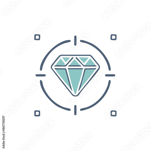 Diamond icon symbol with focus point and circle framing in modern flat style