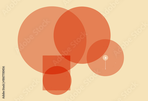 Minimalist Composition Featuring Overlapping Translucent Red Circles on Neutral Background Creating Harmonious Geometric Abstract Art