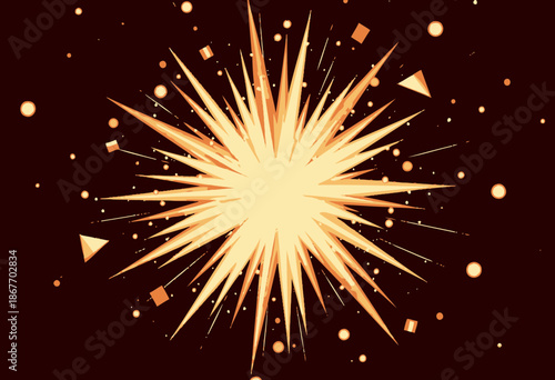 Radiant Cosmic Explosion with Bright Starburst and Geometric Shapes Set Against a Dark Space Background