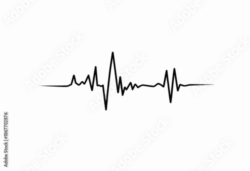 Stylized Black Simple Electrocardiogram Line Drawing on White Background Representing Heartbeat Pulse Waveform and Hospital or Medical Iconography