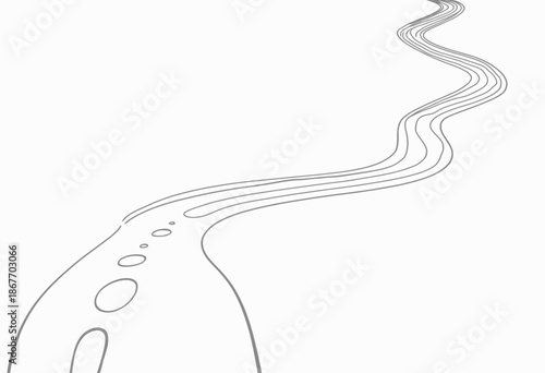 Curved, Flowing Black Lines on White Background Creating an Optical Illusion of a Continuous, Rippled Path Leading into the Distance