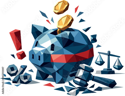Geometric Piggy Bank. Low-poly vector illustration focused on a penalty piggy bank concept used for fines or self-discipline